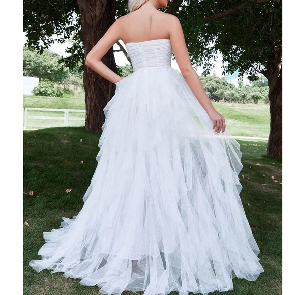 Luxe Tube Mesh Layered Flowy Party Formal Wedding Dress - Picture 6 of 12